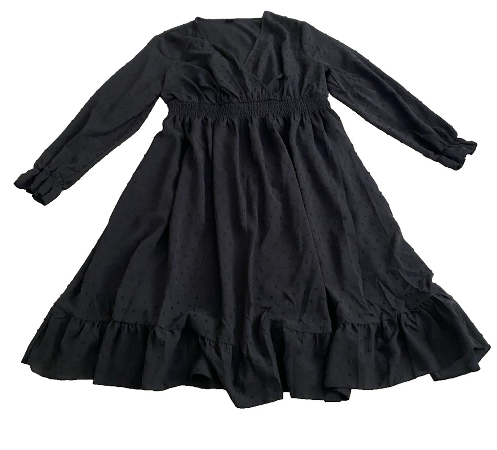Shestarr Black Polka Dot Tiered Midi Dress Sz 1X Whimsigoth Witchy Fairy Grunge